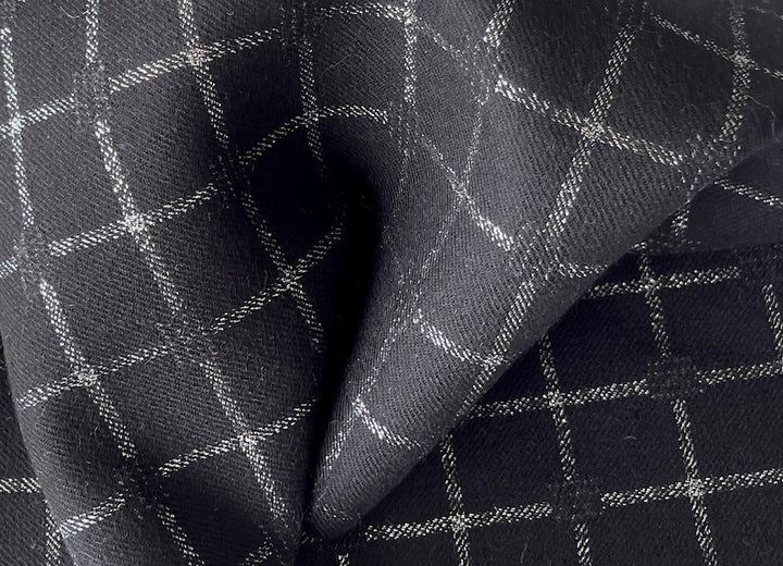 Yves Saint Laurent Chic Black & Silver Windowpane Check Woolen (Made in Italy)