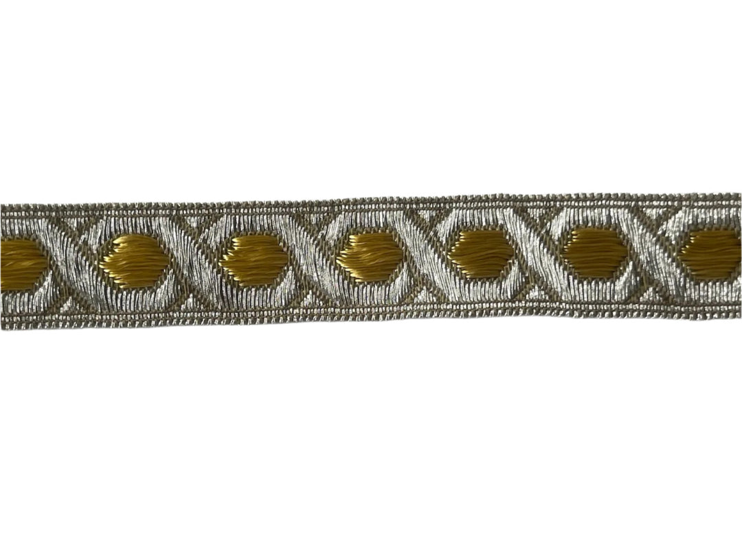 5/8" Squared Off Guilloche Metallic Gold & Silver Brocade Ribbon (Made in Germany)