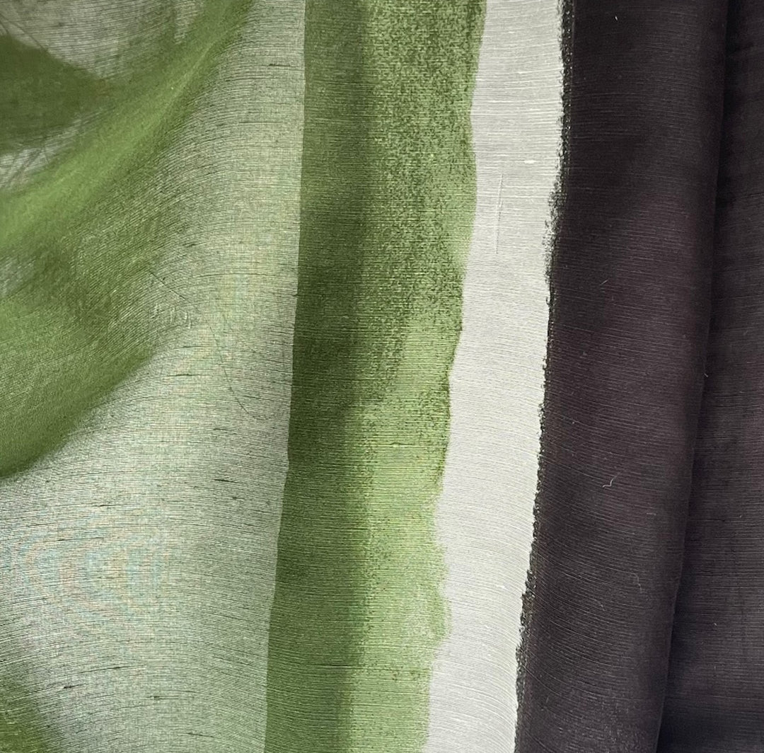 Semi-Sheer Tourmaline, White & Soft Black Striped Linen Blend (Made in Italy)