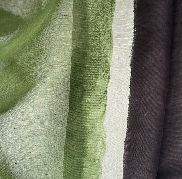 Semi-Sheer Tourmaline, White & Soft Black Striped Linen Blend (Made in Italy)