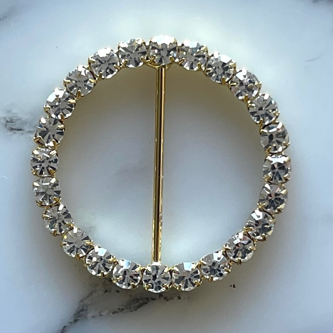 1 1/4" Clear Rhinestone & Gold Round Metal Buckle