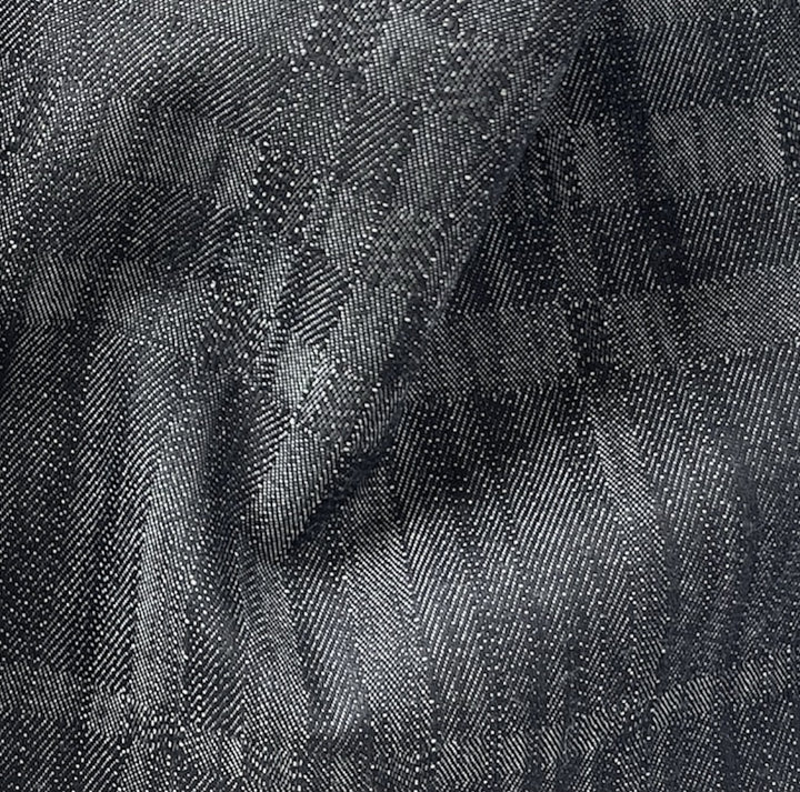 12 Oz Geometric Black Cotton Denim Twill Jacquard (Made in Italy)
