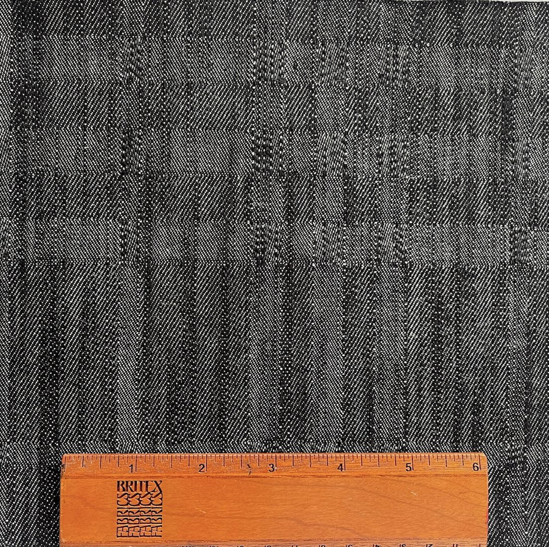 12 Oz Geometric Black Cotton Denim Twill Jacquard (Made in Italy)