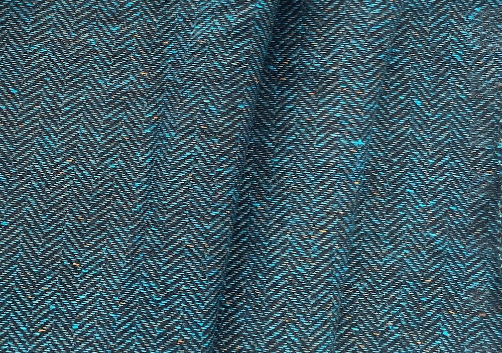 Mid-Weight Herringbone Turquoise & Black Wool Blend Knit (Made in Italy)