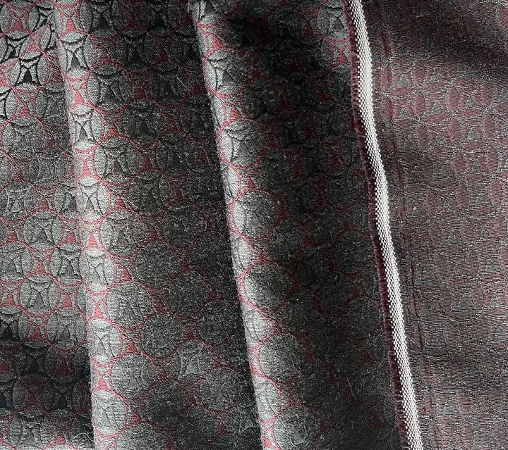 Mid-Weight Wine & Charcoal Foulard Wool Jacquard (Made in Italy)