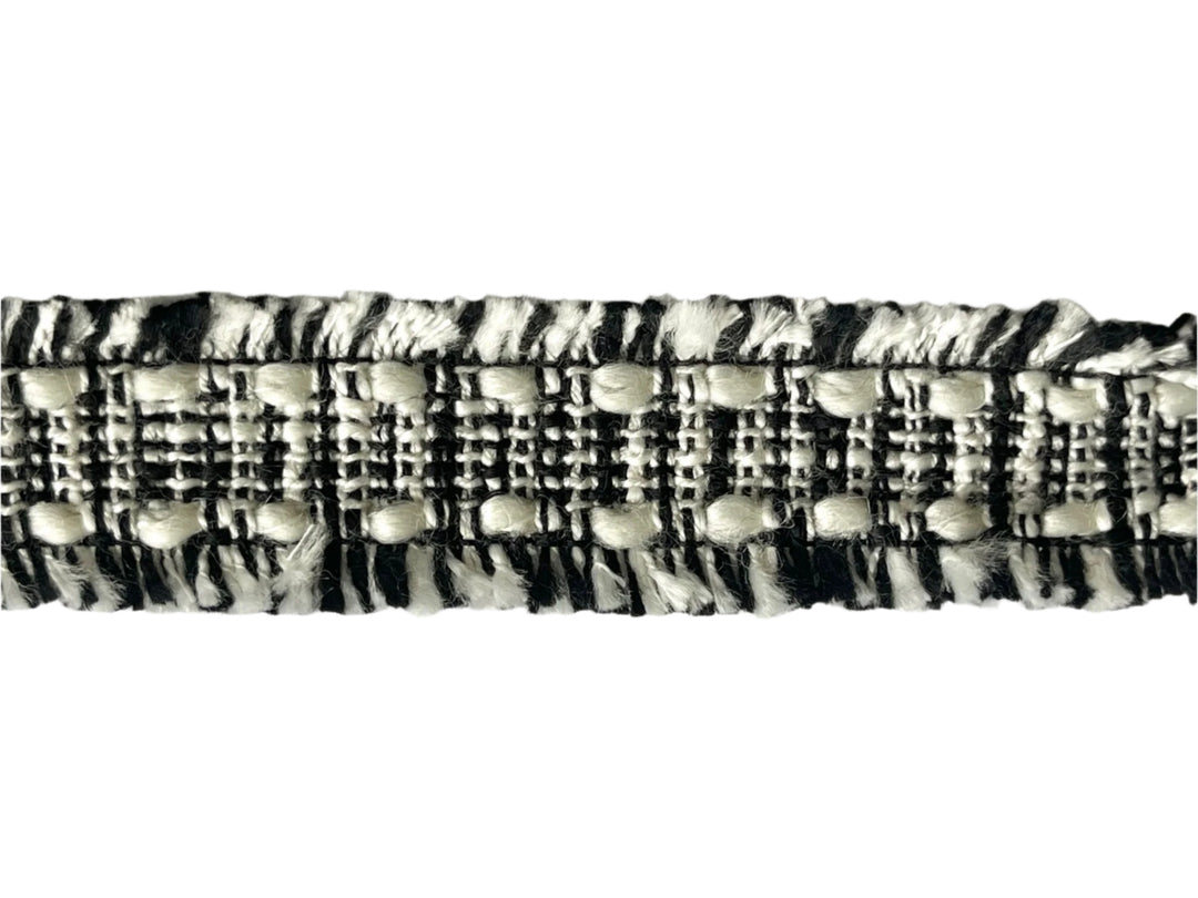 1 1/4" Black & White Fringed Bouclé Trim (Made in France)