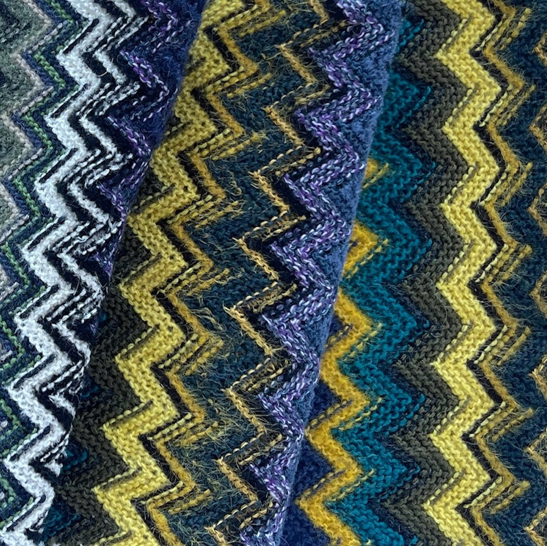 Designer Lemon Blueberry Slush Zig-Zag Wool Blend Sweater Knit (Made in Italy)