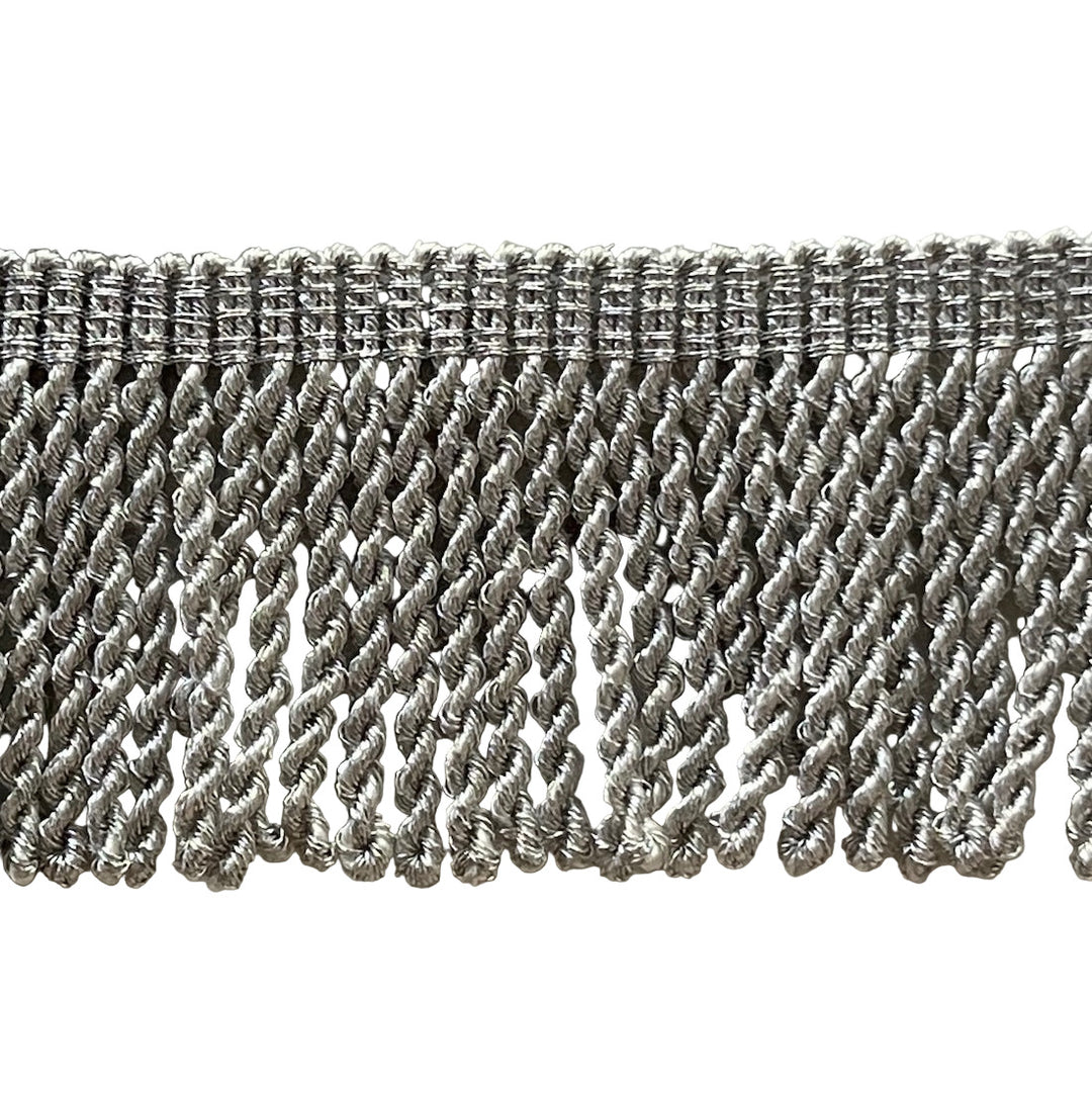 1 1/2" Silver Metallic Bouillon Fringed Piping Trim (Made in France)
