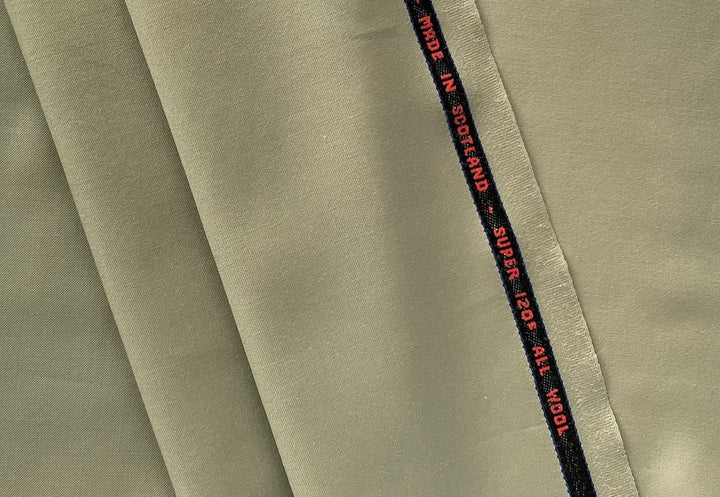 Lighter-Weight Cool Khaki Selvedged Super 120s Wool Suiting  (Made in Scotland)