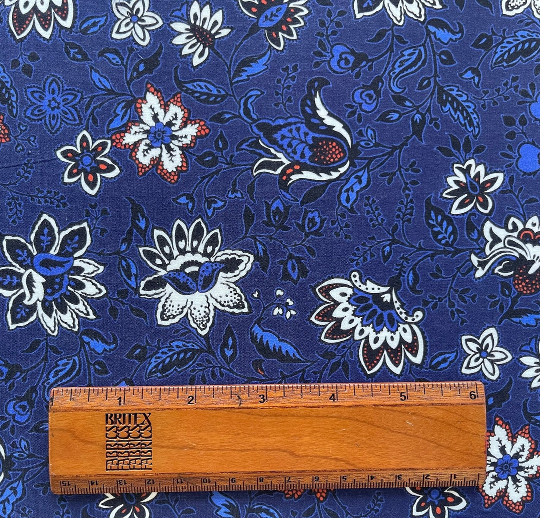 Semi-Sheer Ultramarine Thistles Cotton Voile (Made in Italy)