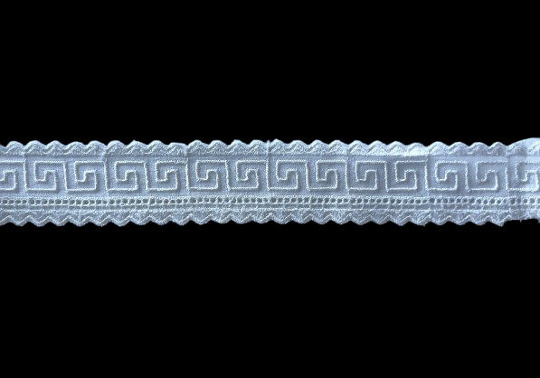 1" Greek Key White Cotton Eyelet Trim (Made in Switzerland)