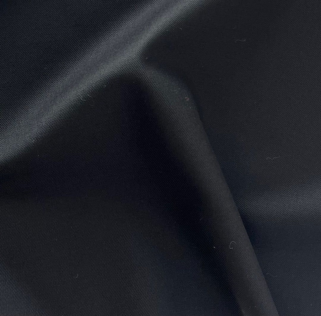 Lighter-Weight Jet Black Selvedged Super 150s Wool Twill (Made in Italy)