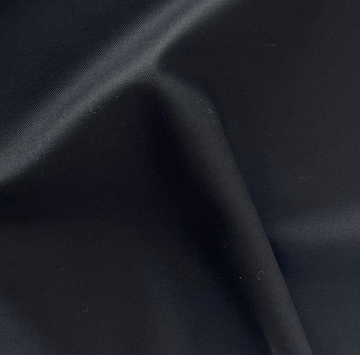 Lighter-Weight Jet Black Selvedged Super 150s Wool Twill (Made in Italy)