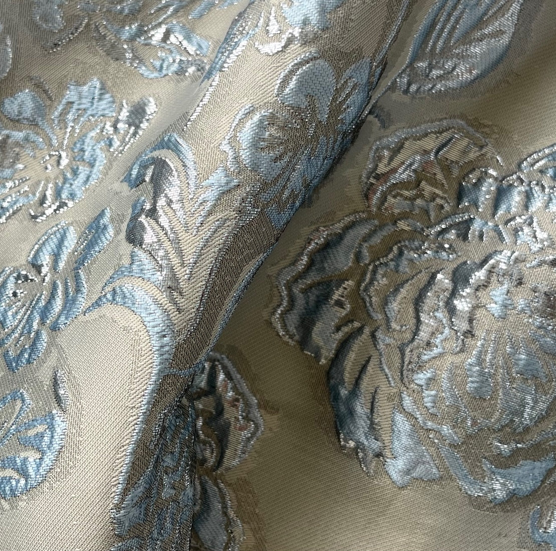 Lighter-Weight Floral Metallic Powder Blue Polyester Blend Brocade ...