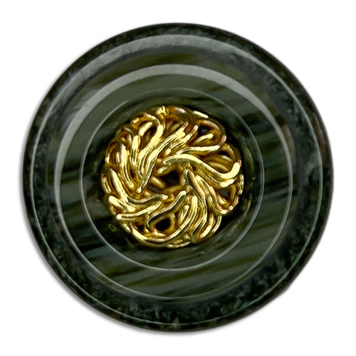 Gold Tangled Center Marbleized Green Plastic Button (Made in Spain)