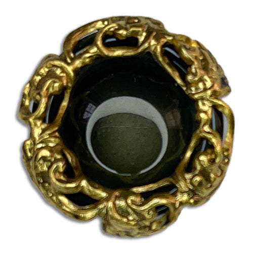Gold Rimmed Moss Fisheye Domed Plastic Button (Made in Germany)