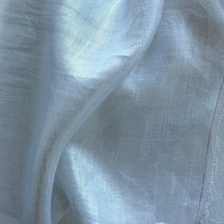 Lighter-Weight Silver Metallic on White Handkerchief Linen (Made in Italy)