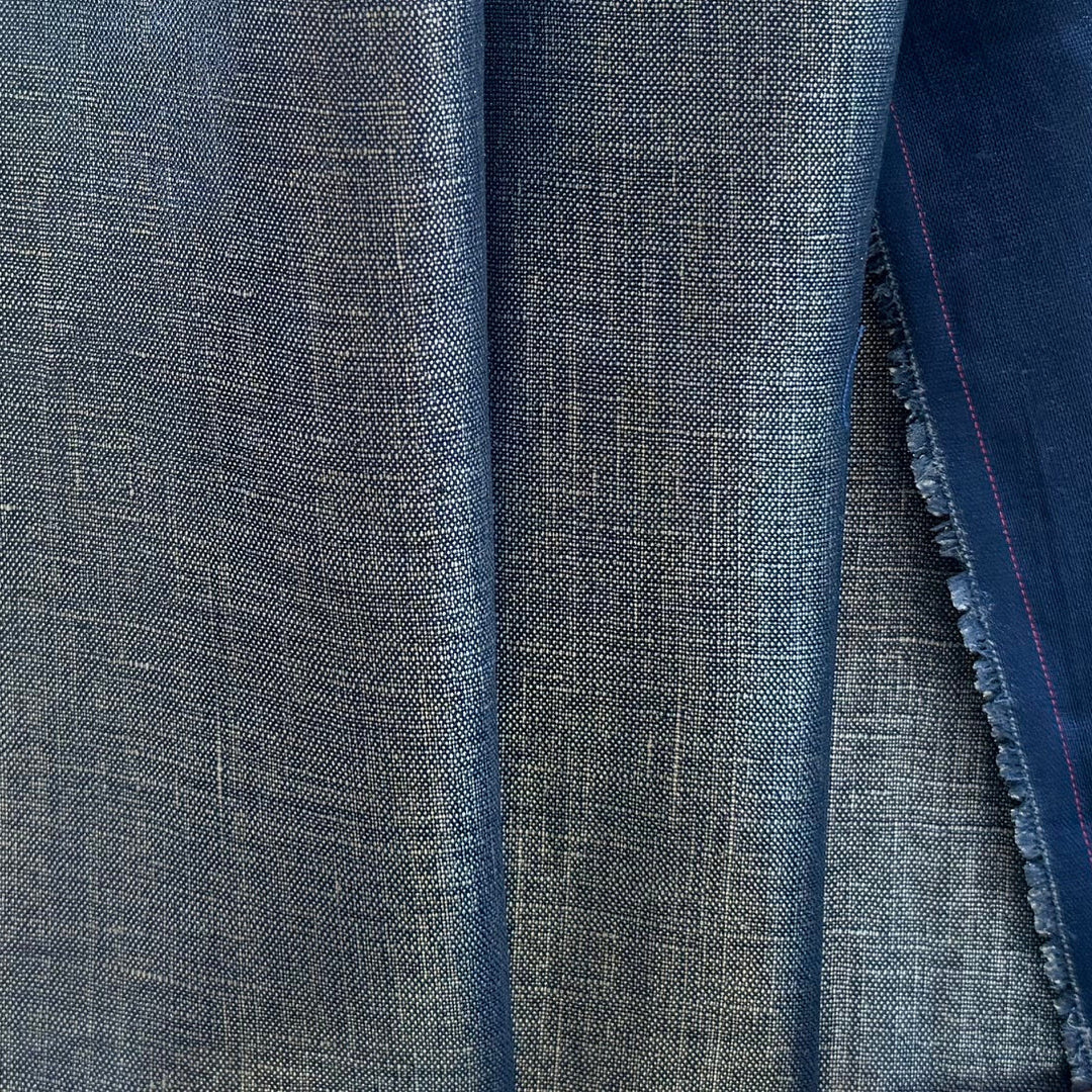 Lighter-Weight Silver Metallic on Indigo Ink Handkerchief Linen (Made in Italy)