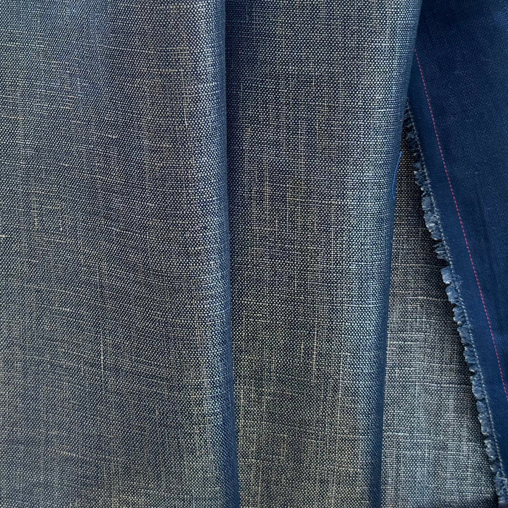 Lighter-Weight Silver Metallic on Indigo Ink Handkerchief Linen (Made in Italy)