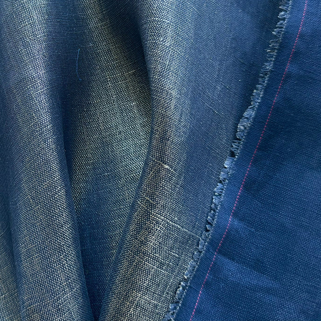 Lighter-Weight Silver Metallic on Indigo Ink Handkerchief Linen (Made in Italy)