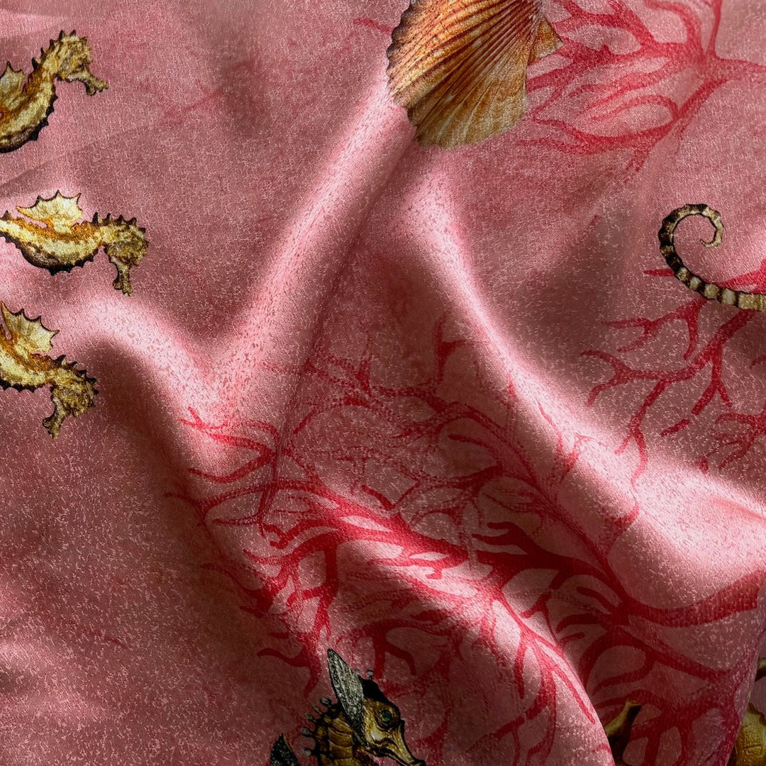 6"/7" Double Border Print - Underwater Melange Silk Satin Charmeuse (Made in Italy)