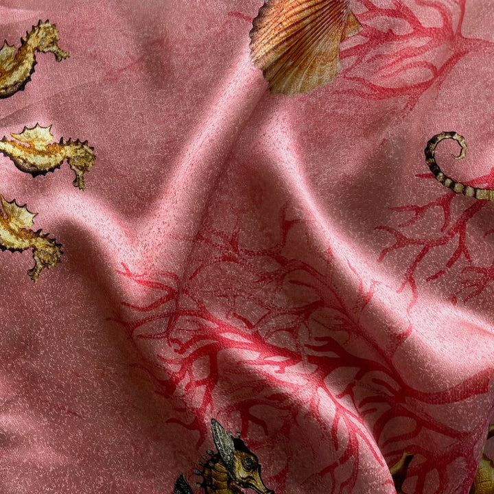 6"/7" Double Border Print - Underwater Melange Silk Satin Charmeuse (Made in Italy)