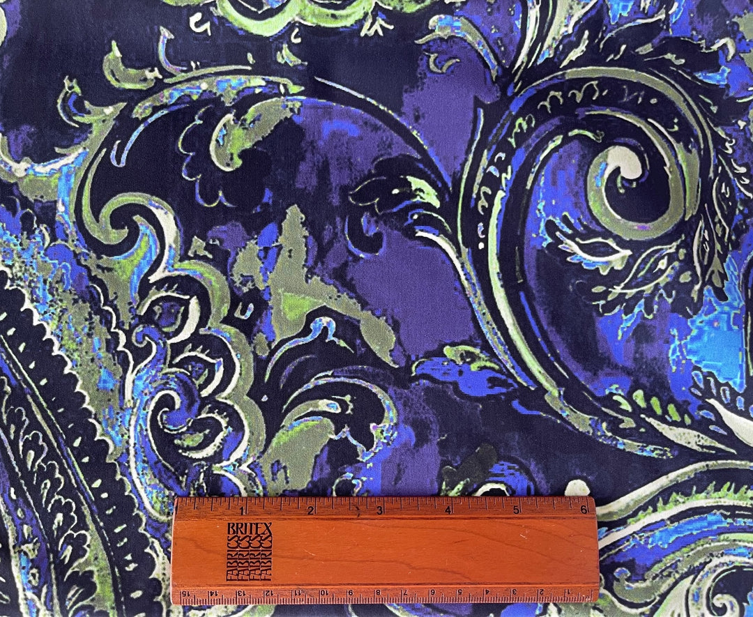Designer Lighter-Weight Large-Scale Seaside Paisley Polyester Knit (Made in Italy)