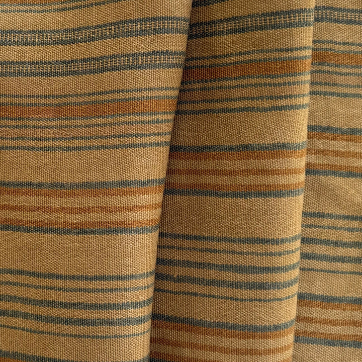 Designer Mid-Weight Bronze & Teal Striped Linen (Made in Italy)