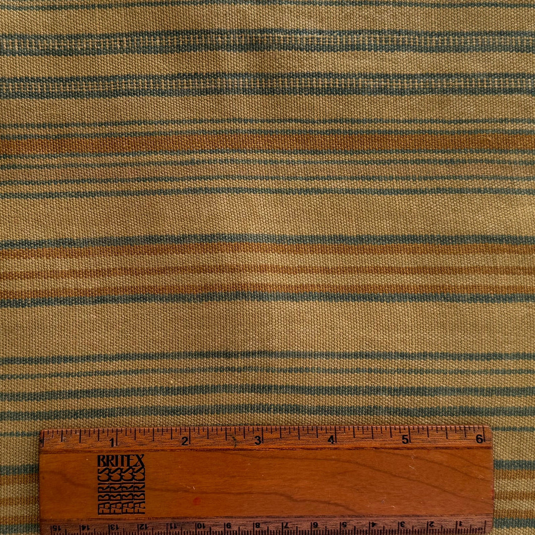 Designer Mid-Weight Bronze & Teal Striped Linen (Made in Italy)