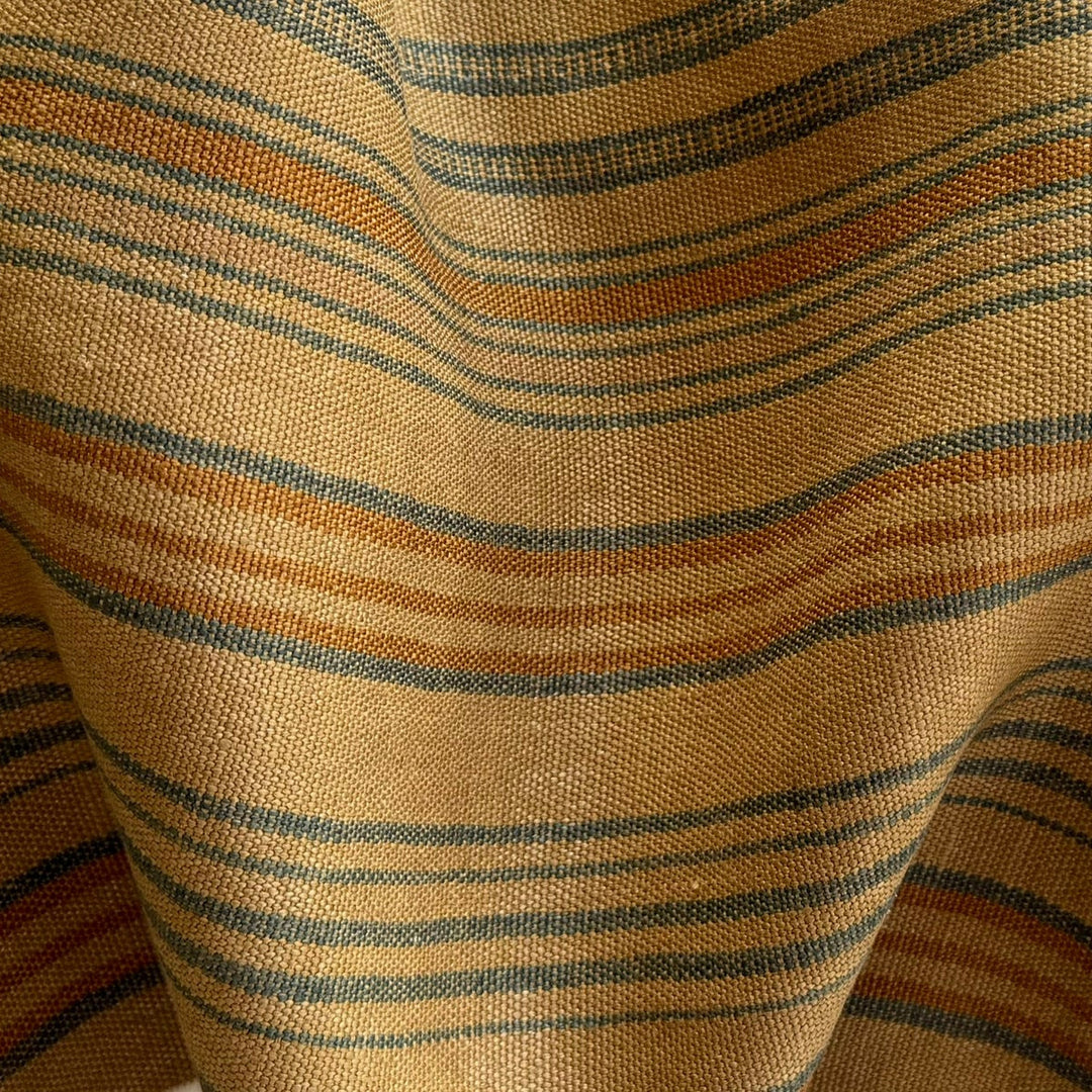 Designer Mid-Weight Bronze & Teal Striped Linen (Made in Italy)
