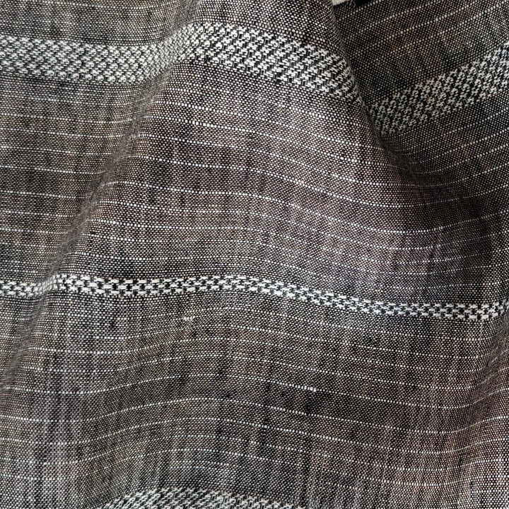 Designer Ebony & Walnut Irregular Stripes Linen (Made in Italy)