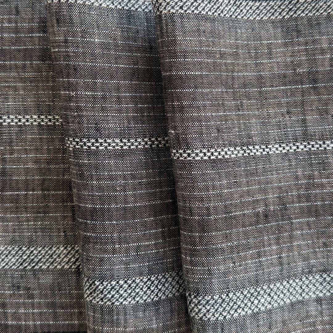 Designer Ebony & Walnut Irregular Stripes Linen (Made in Italy)
