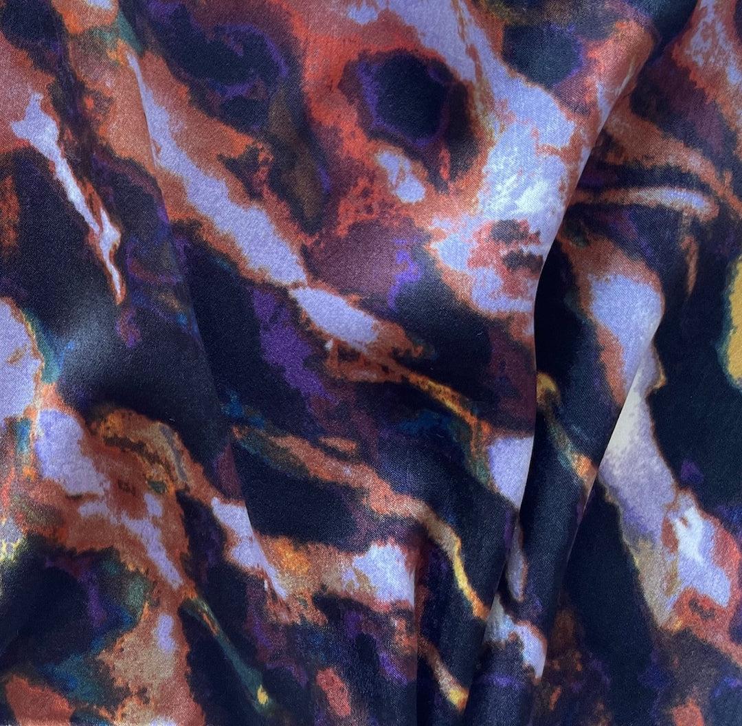Mid-Weight Plum & Cinnamon Melange Polyester Satin Charmeuse (Made in Italy)