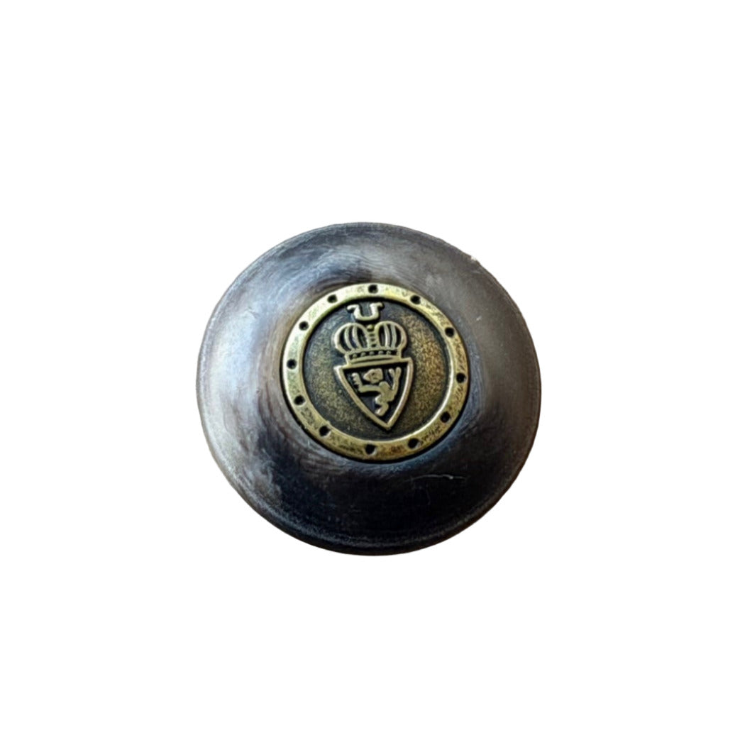 Mushroom Brown Antique Gold Crested Plastic Blazer Button (Made in Spain)