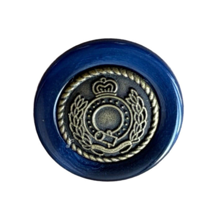 Bright Navy & Antique Gold Crown Blazer Button (Made in Italy)