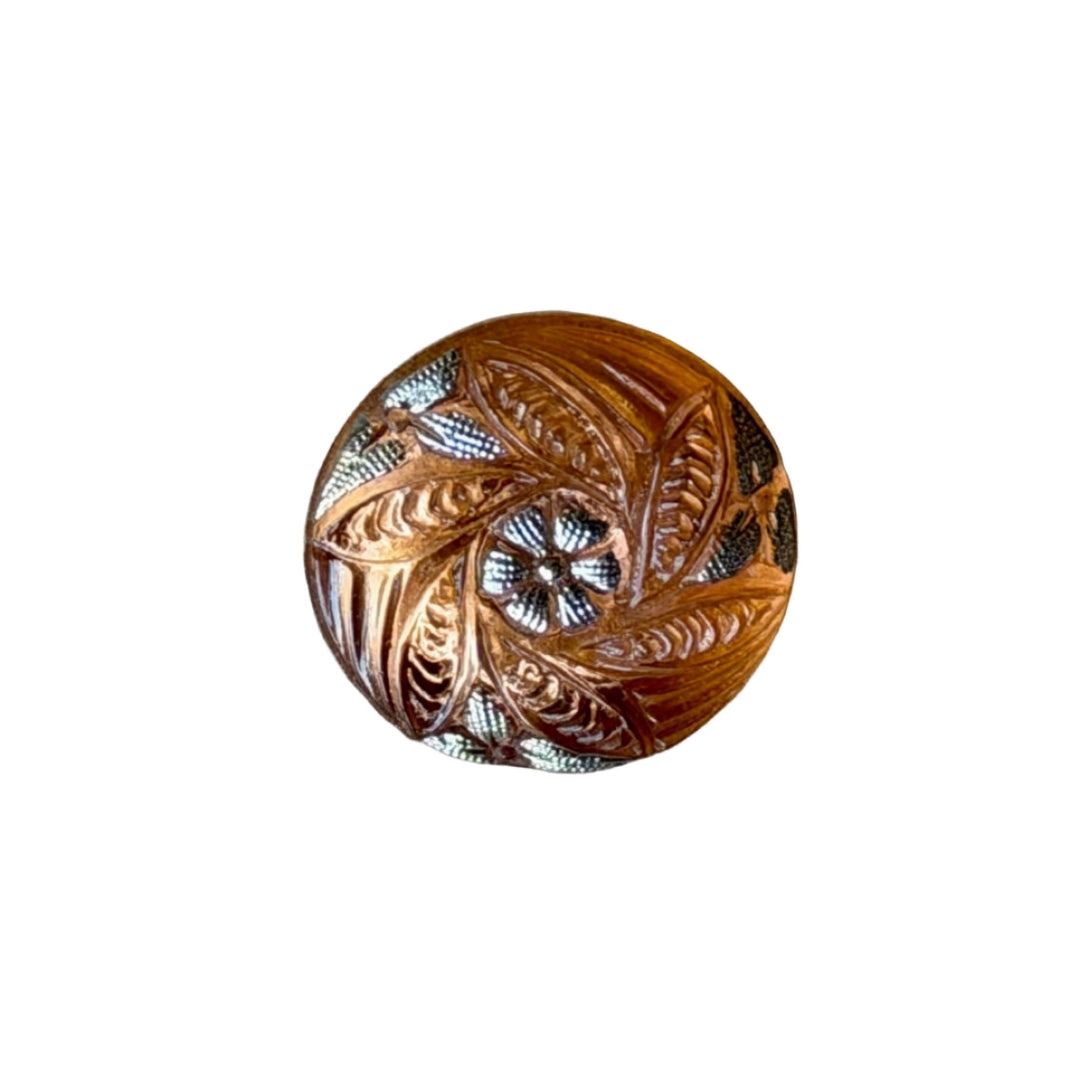 3/4" Bitter Orange Leaf Swirl Glass Button (Made in Germany)