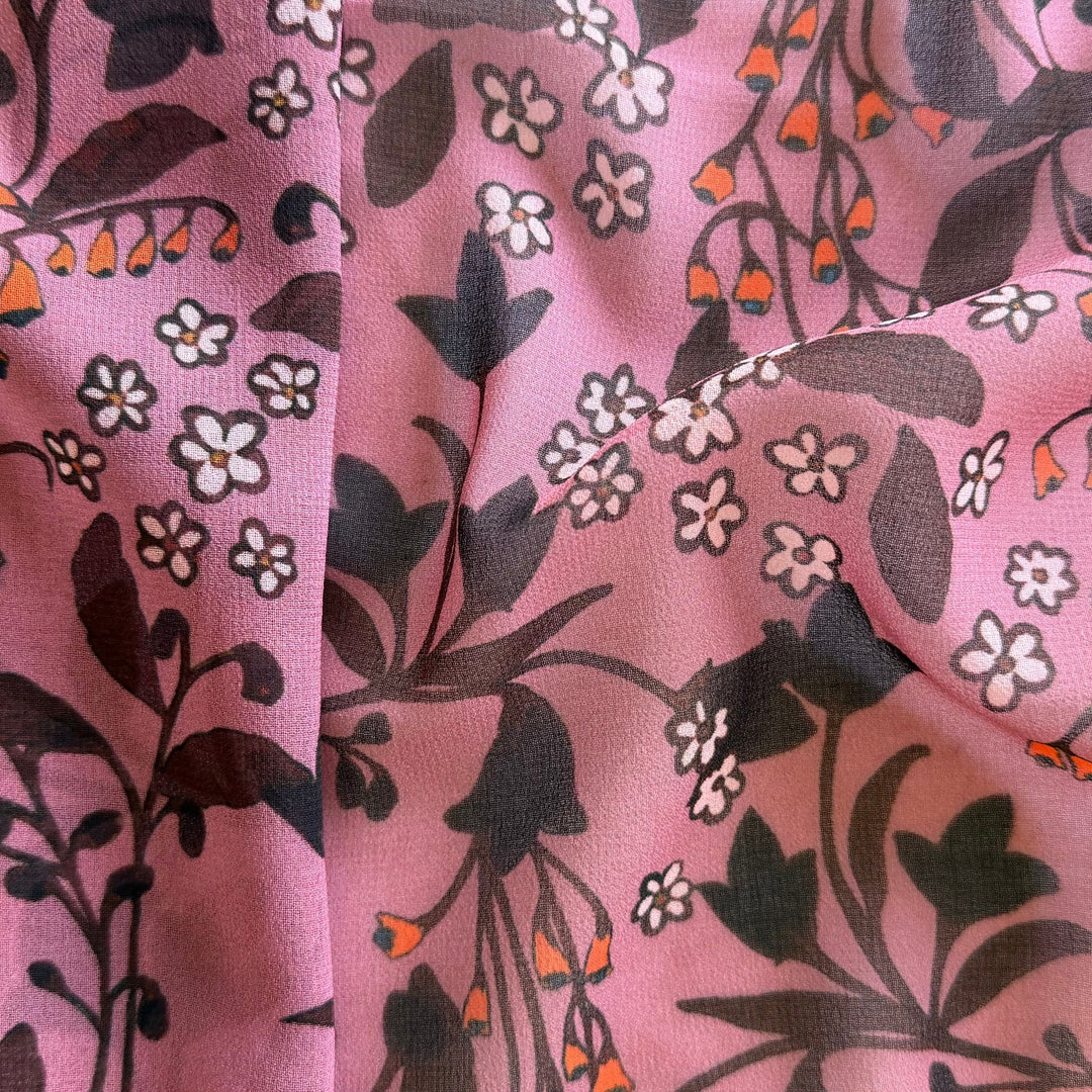 Sheer Tangerine Bellflowers Polyester Chiffon (Made in Italy)