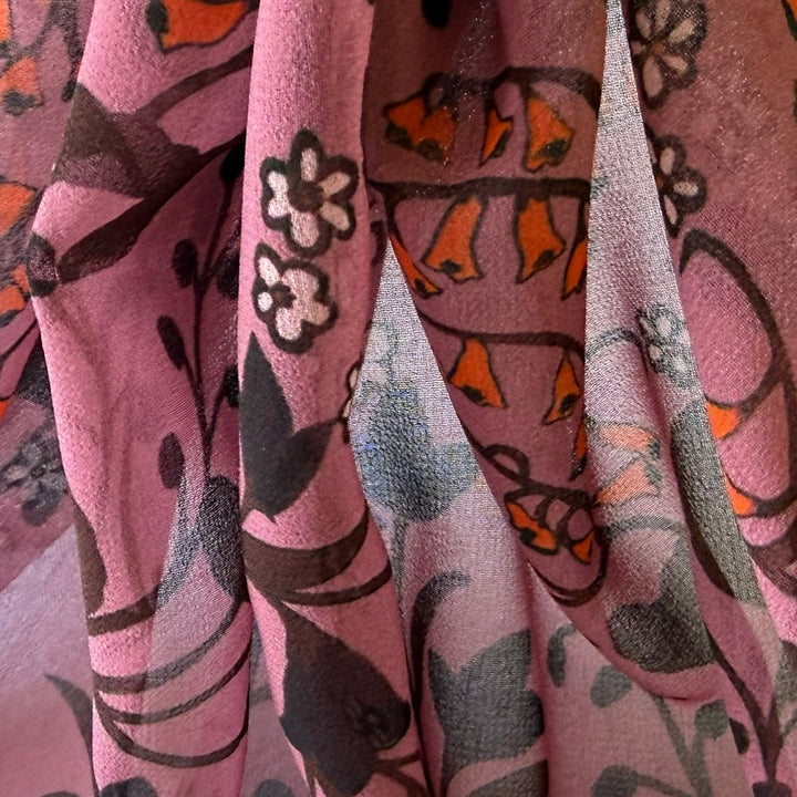 Sheer Tangerine Bellflowers Polyester Chiffon (Made in Italy)