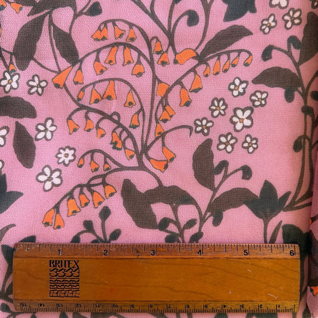 Sheer Tangerine Bellflowers Polyester Chiffon (Made in Italy)