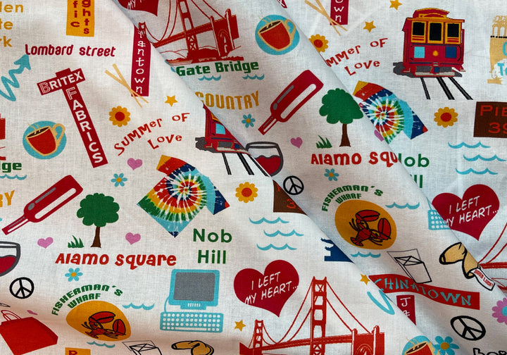 Midweight I Left My Heart in San Francisco White Cotton  - Britex Exclusive SF Cotton
