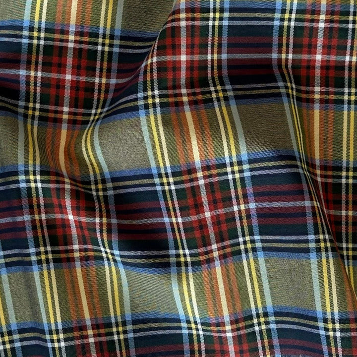 Tightly Woven Olive & Red Green Plaid Cotton Shirting (Made in Italy)