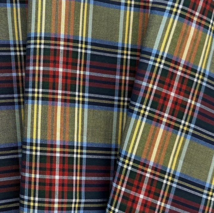 Tightly Woven Olive & Red Green Plaid Cotton Shirting (Made in Italy)