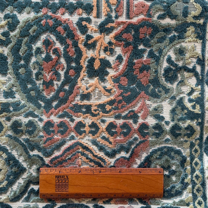 Apricot & Teal Kilim on Natural Viscose Blend (Made in Belgium)