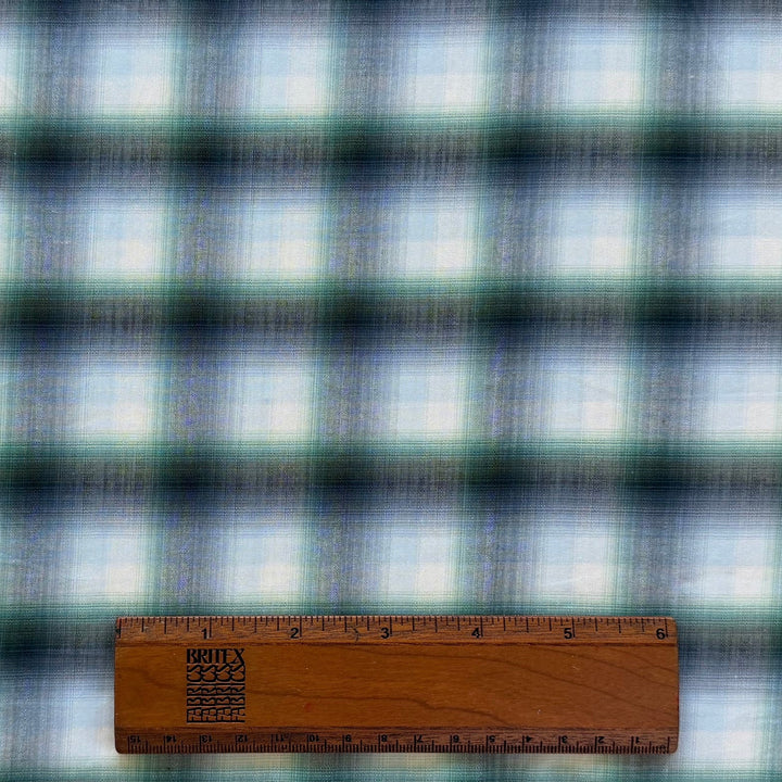 Dove Grey & Spruce Green Shadow Plaid Cotton Shirting (Made in Italy)