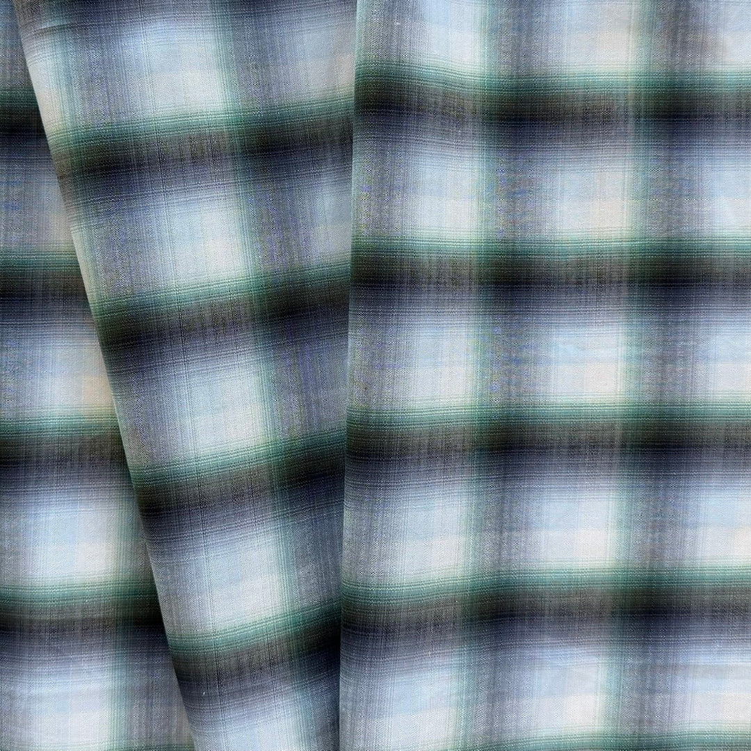 Dove Grey & Spruce Green Shadow Plaid Cotton Shirting (Made in Italy)
