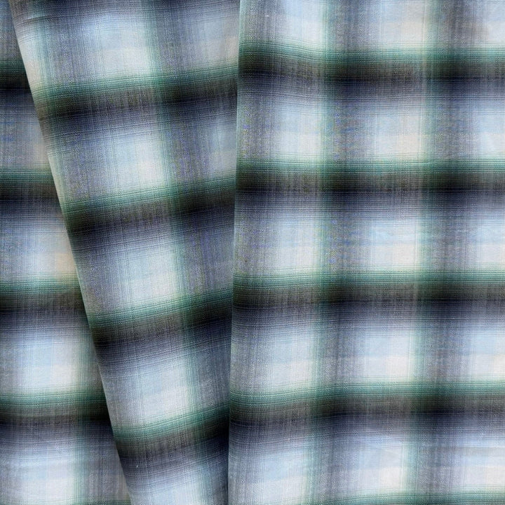 Dove Grey & Spruce Green Shadow Plaid Cotton Shirting (Made in Italy)