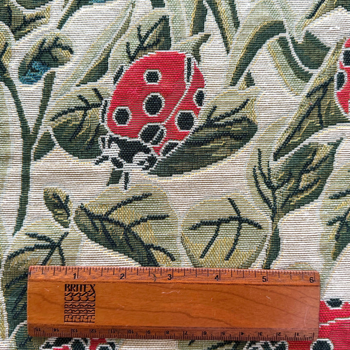 Ladybug Farm on Natural Viscose Blend Tapestry (Made in India)