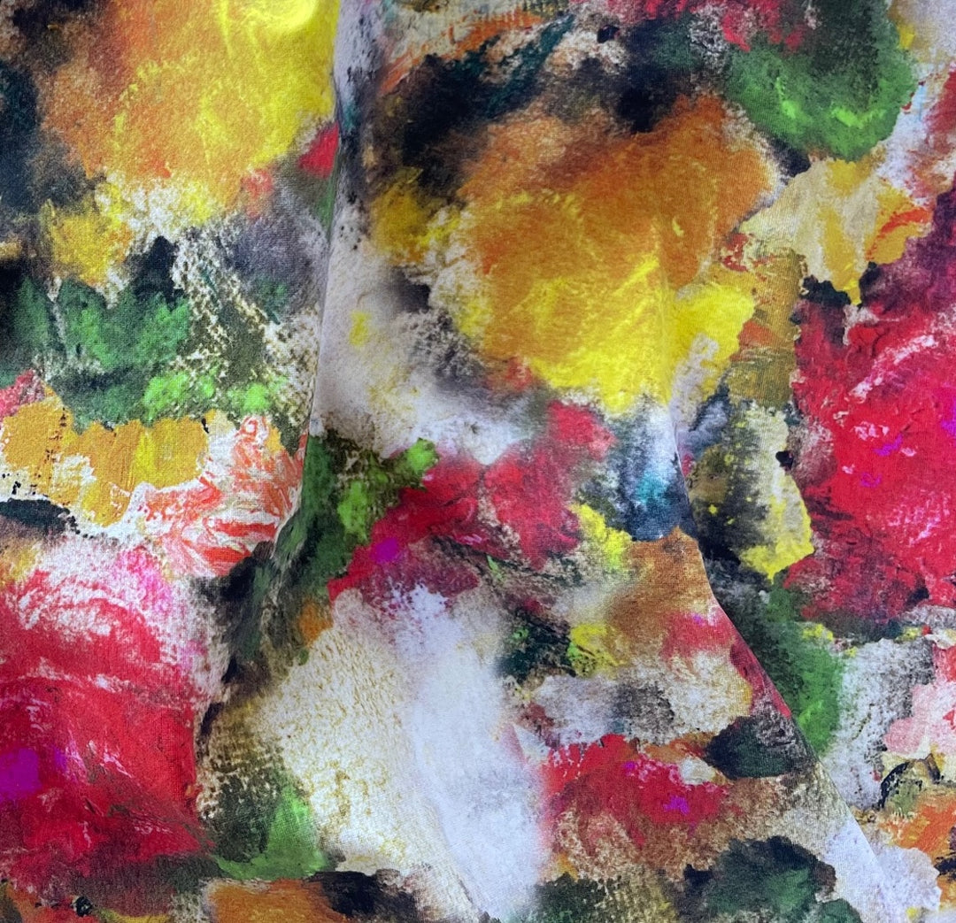 Designer Lighter-Weight Impressionist Garden Polyester Knit (Made in Italy)