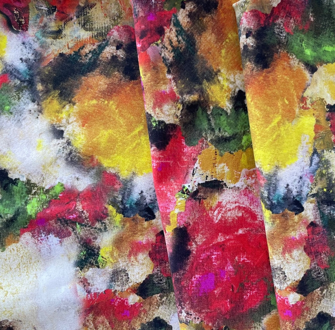 Designer Lighter-Weight Impressionist Garden Polyester Knit (Made in Italy)