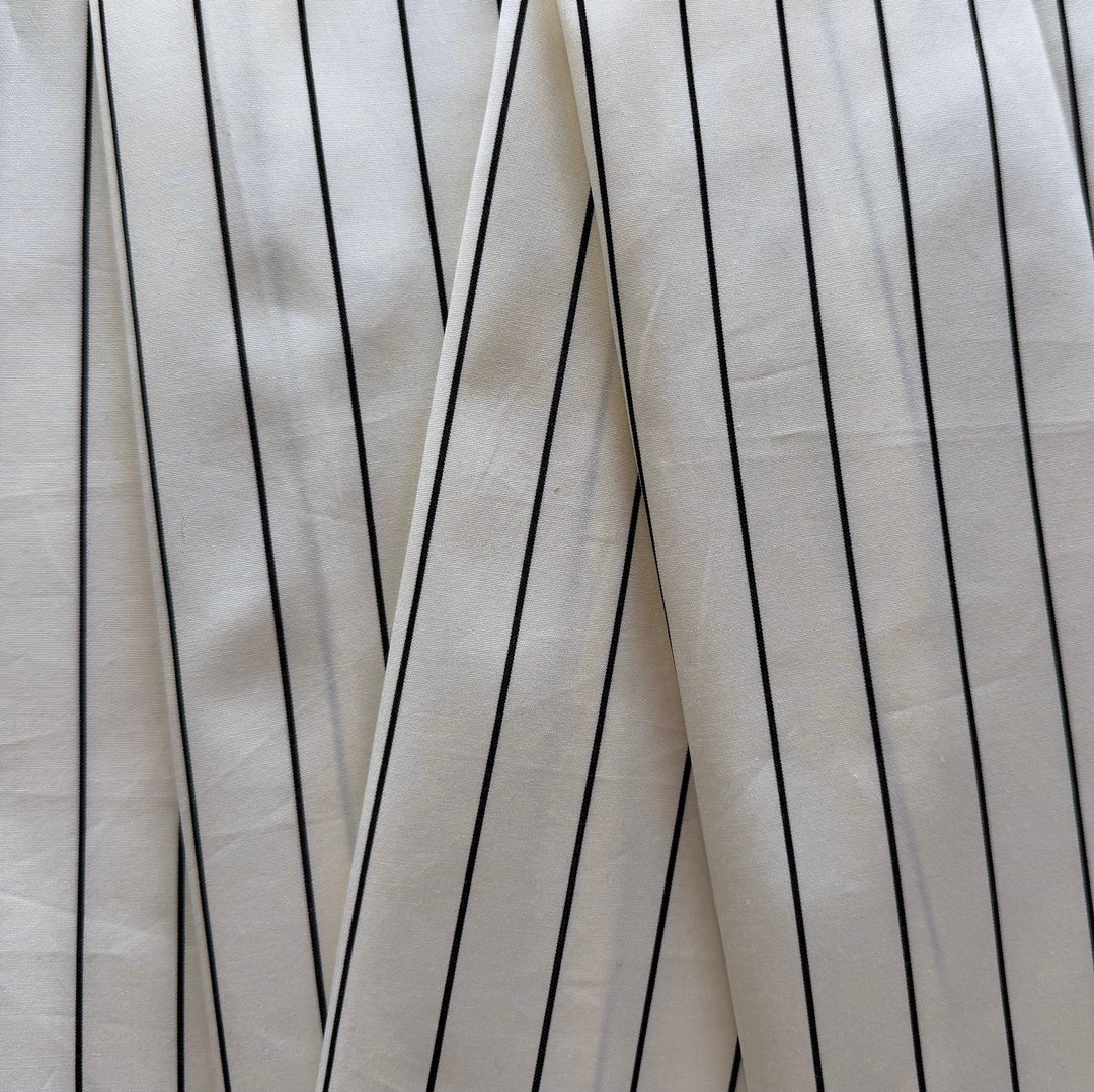 Narrow Black Striped 2-Ply Cotton Poplin Shirting (Made in Italy)